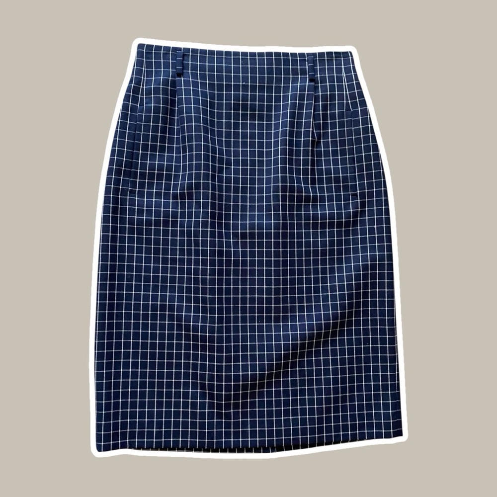 VTG ~ 1980s ~ Ellen Tracy ~Navy and White Window Pane Pencil Skirt ~ Size 10